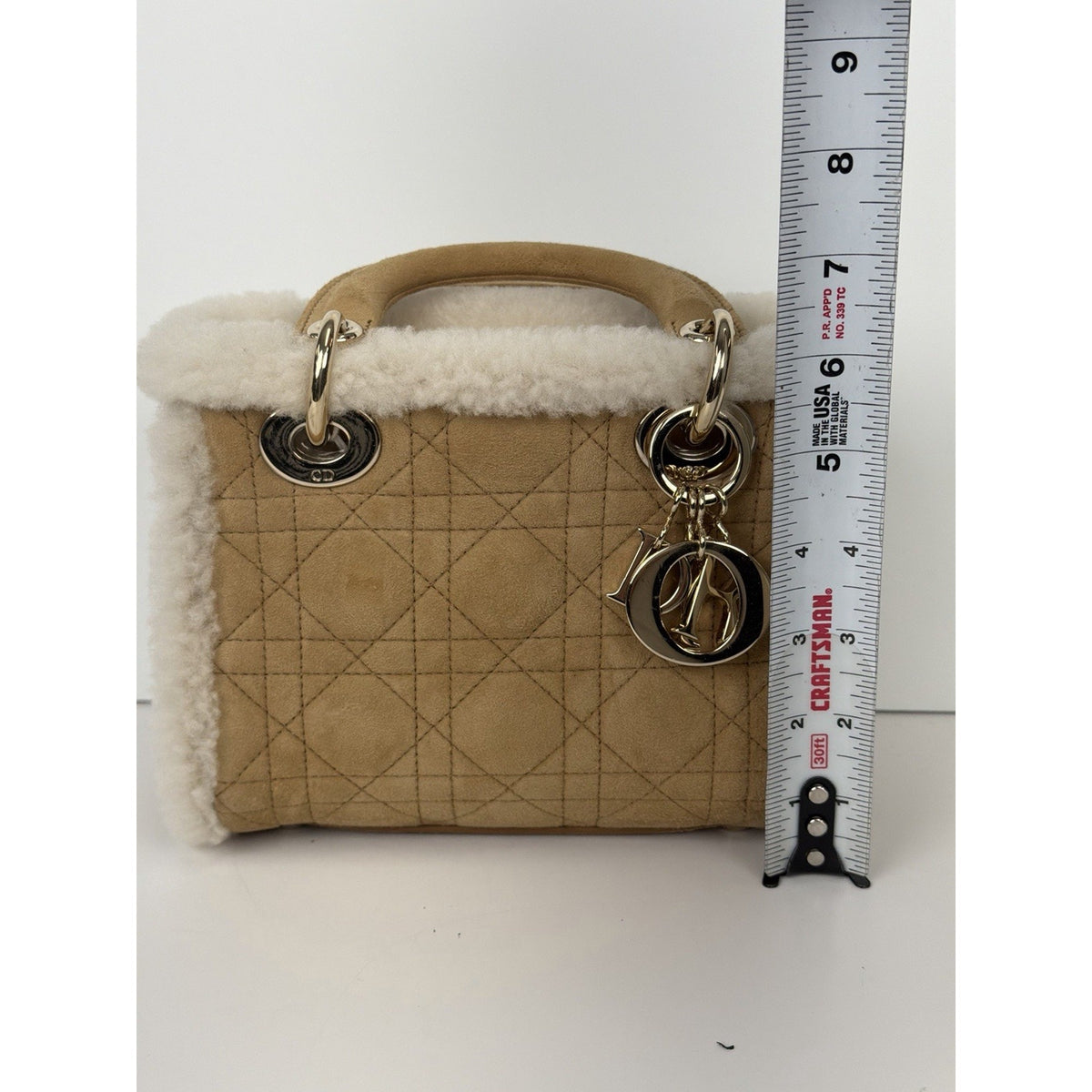 Christian Dior Mini Lady Dior Handbag Beige Cannage Suede with Shearling 2025 F3