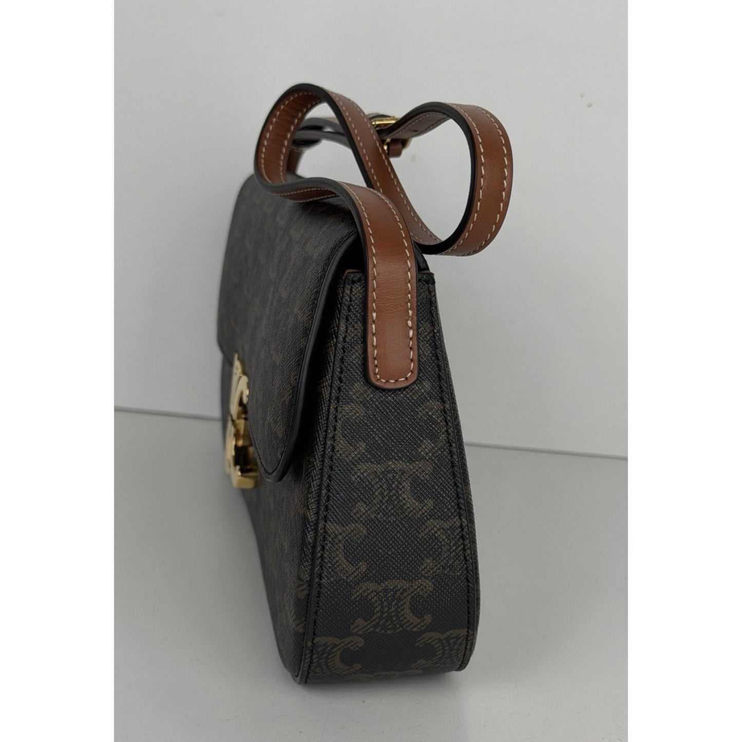 Celine Lola Triomphe Bag Coated Canvas and Calfskin & Gold-Tone Hardware B-2