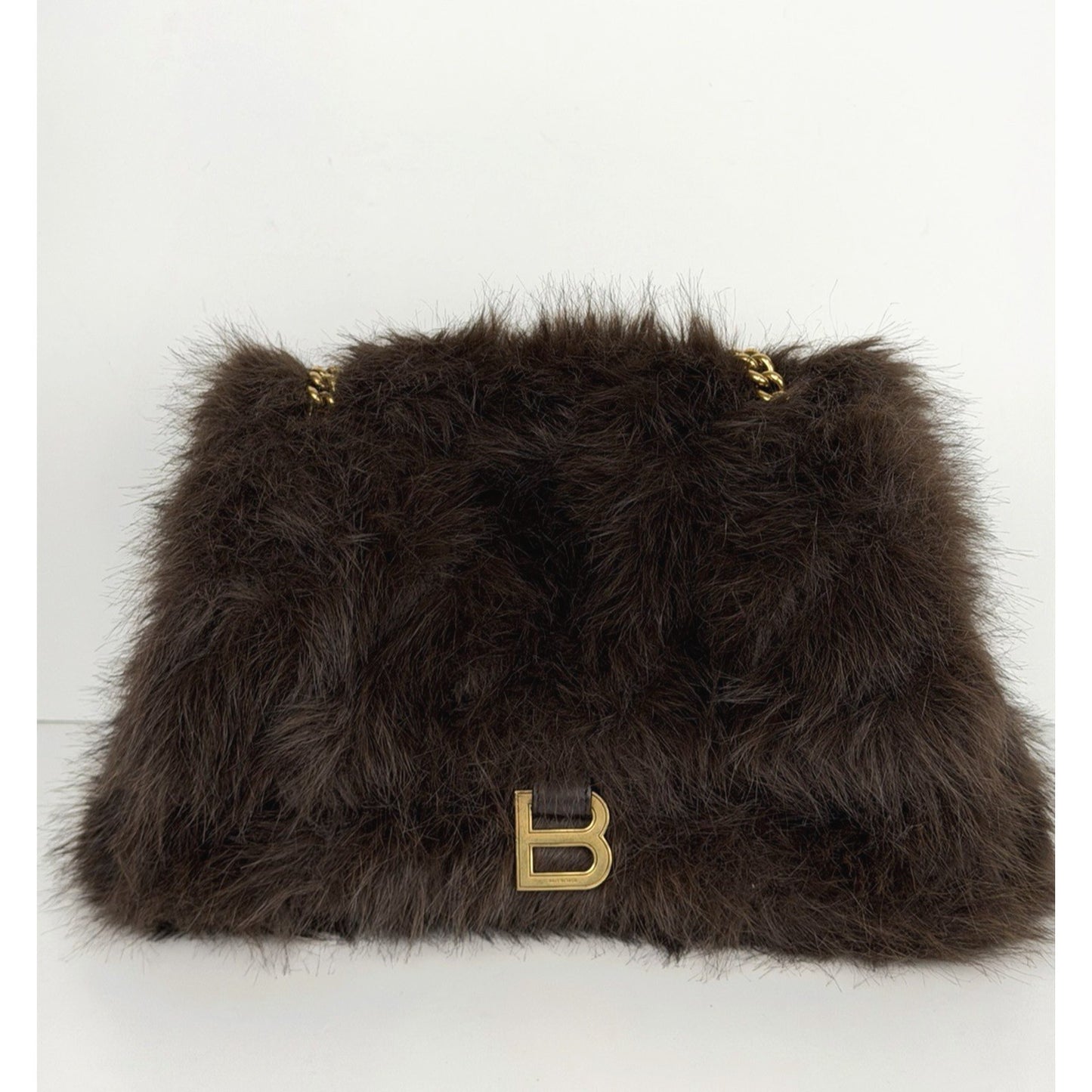 Balenciaga Crush Chain Bag Medium in Brown Faux Fur E2