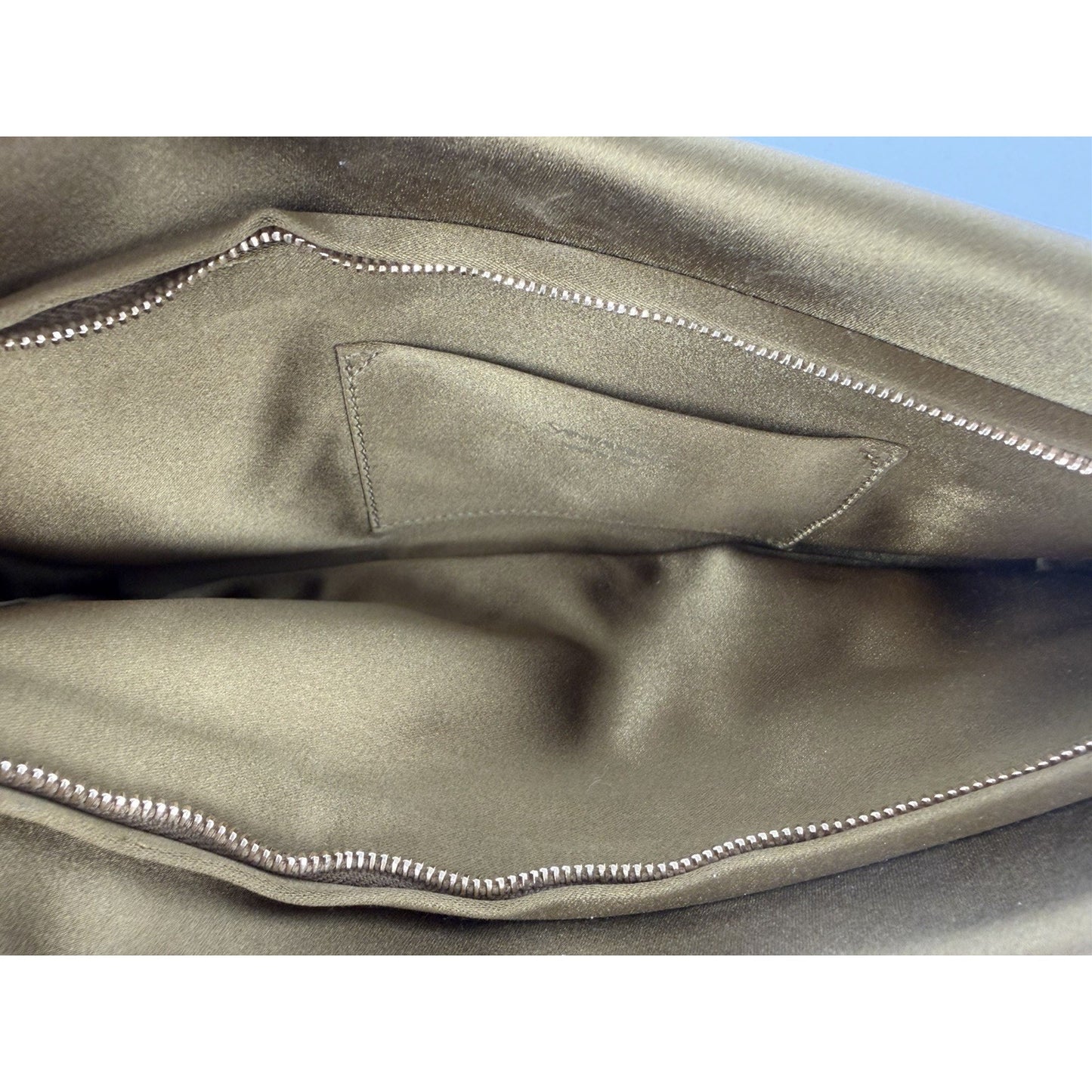 Saint Laurent Evening Soft Clutch Bag in Mustard Green Satin S-05