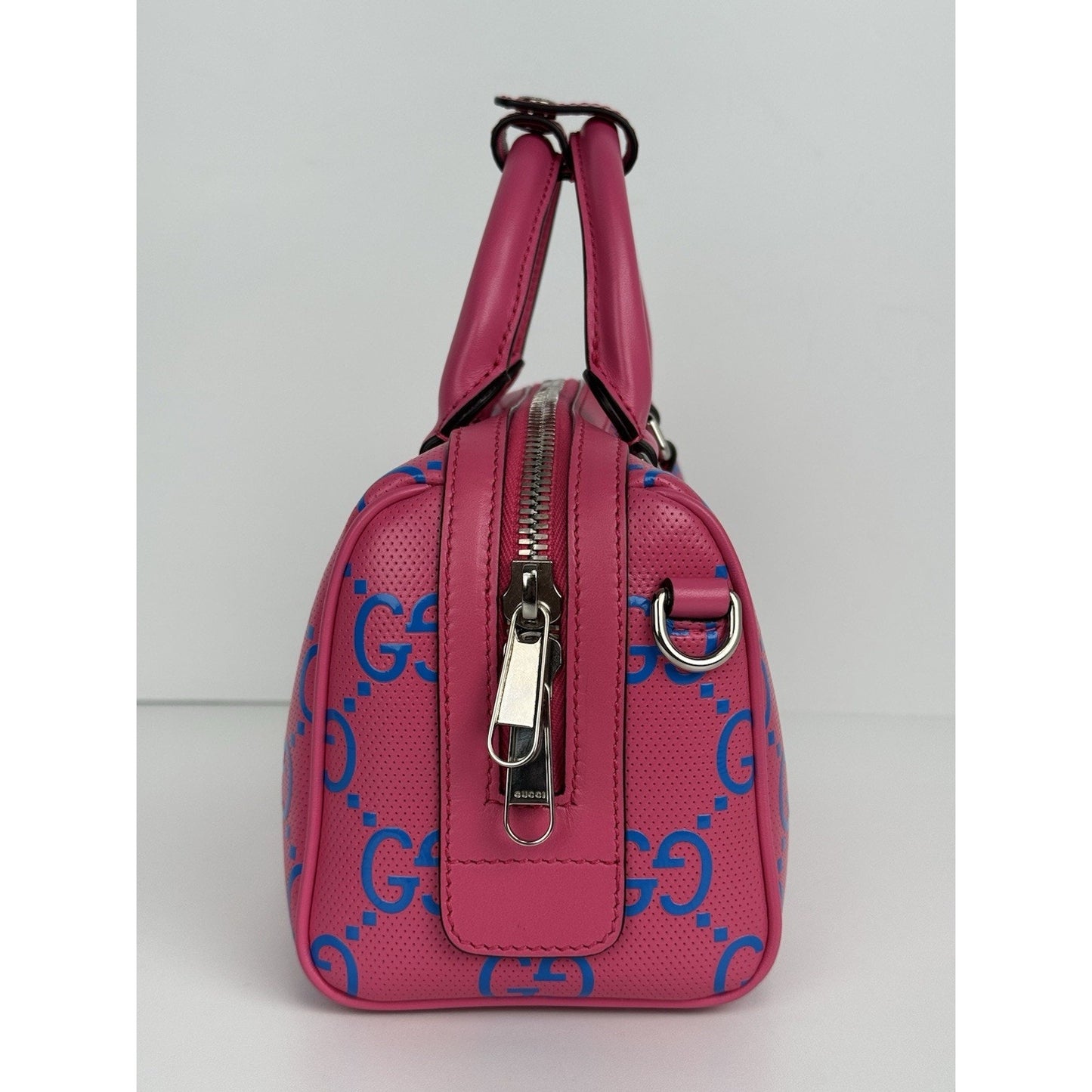 Gucci GG Tennis Perforated Leather Mini Duffle Bag Modern Pink and Blue C-1