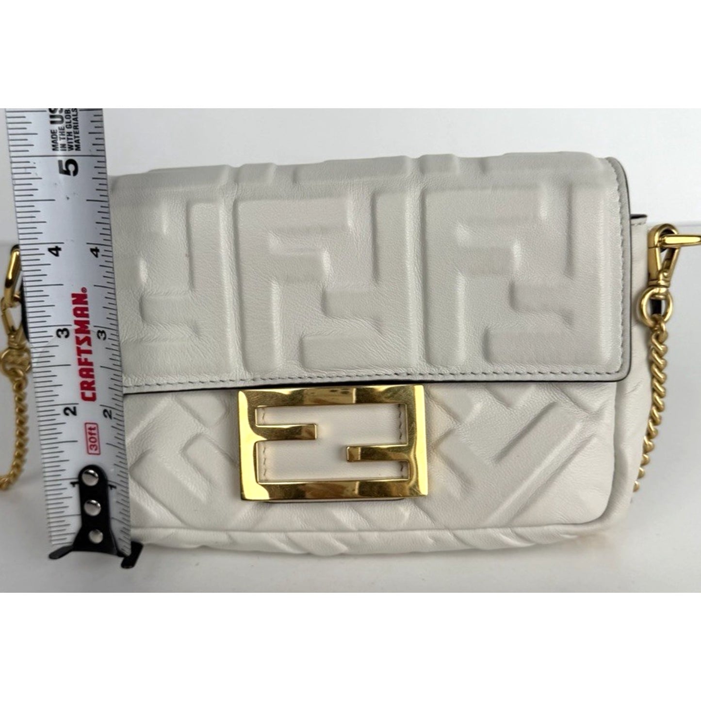 Fendi Baguette Mini Bag in White Calfskin Leather Gold Hardware D-7