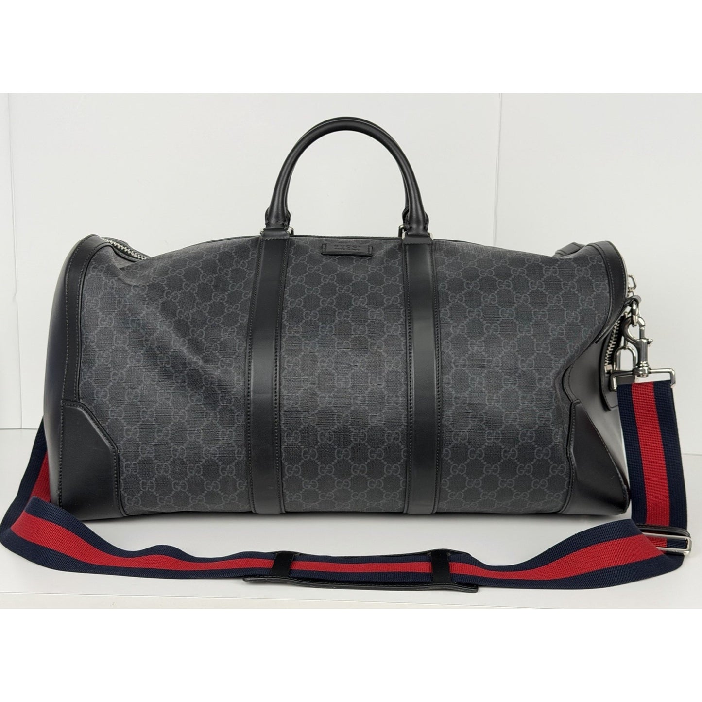 Gucci GG Black Medium Duffle Bag with Leather Trim