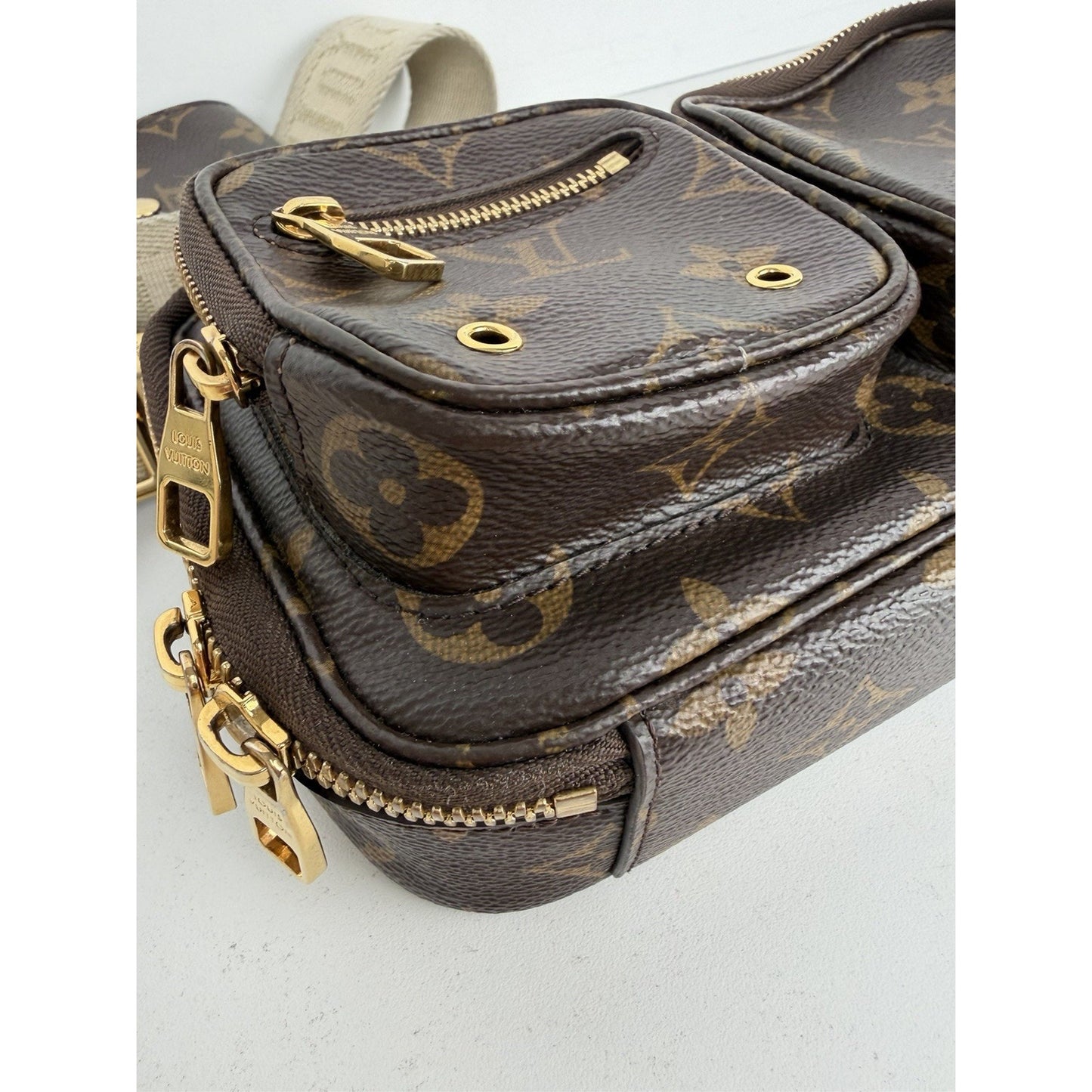 Louis Vuitton Utility Shoulder Bag in Brown LV Monogram Coated Canvas NFC E-1