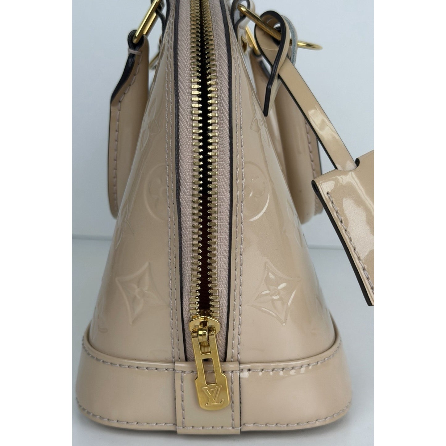 Louis Vuitton Alma Top Handle Bag BB Beige Leather Monogram Vernis 2013 S17