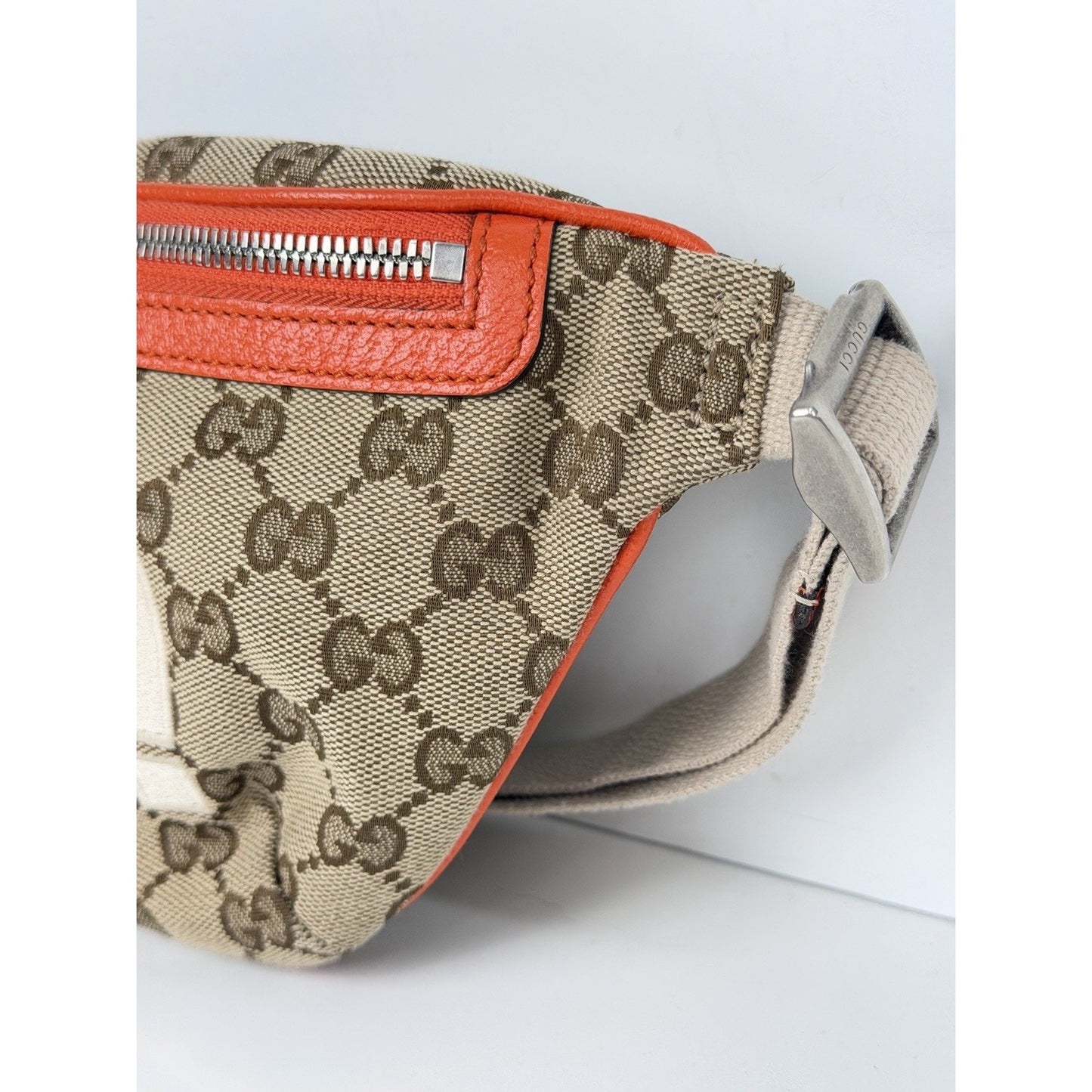Gucci x The North Face Waist Belt Bag Beige Canvas & Orange Leather S08