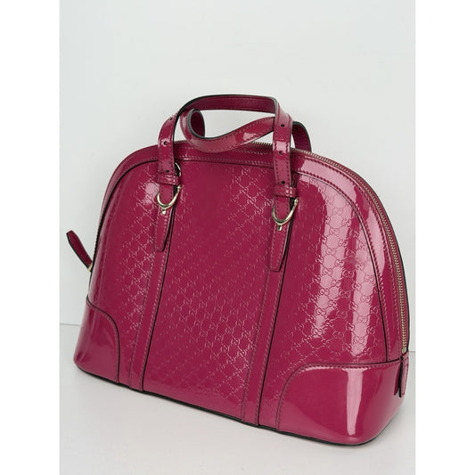 Gucci Microguccissima Nice Dome Top Handle Bag Small Fuchsia Patent Leather S01