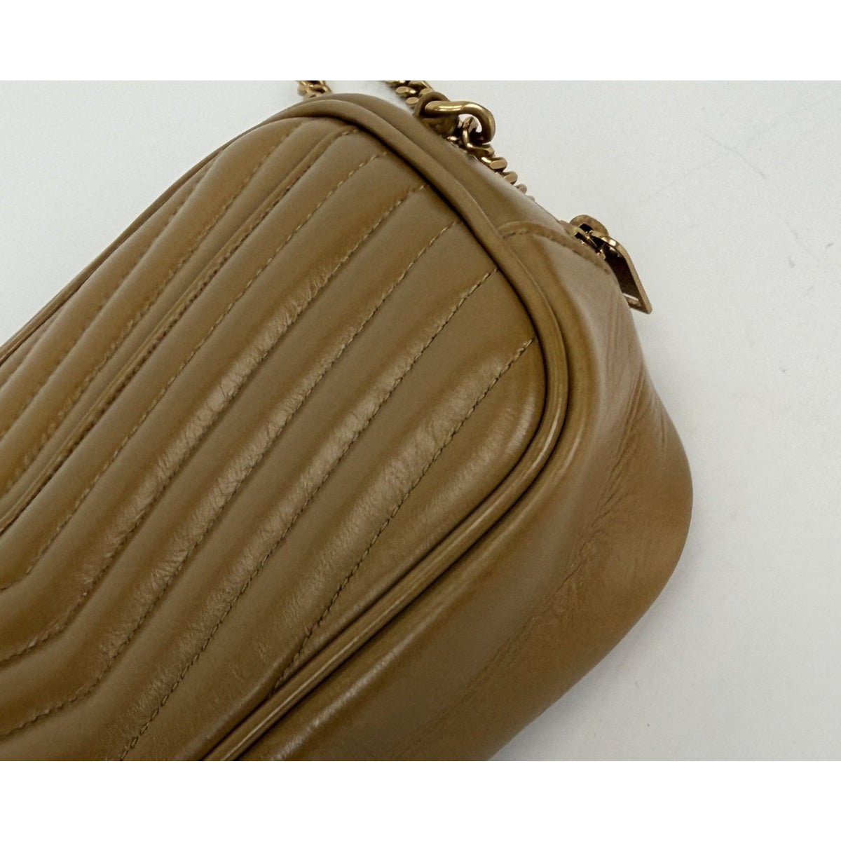 Saint Laurent Chevron Lou Camera Mini Shoulder Bag in Brown Leather S20