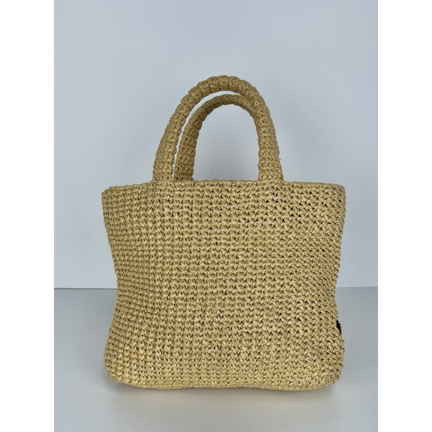 Prada Raffia Tote Bag Beige with Embroidered Logo B-2