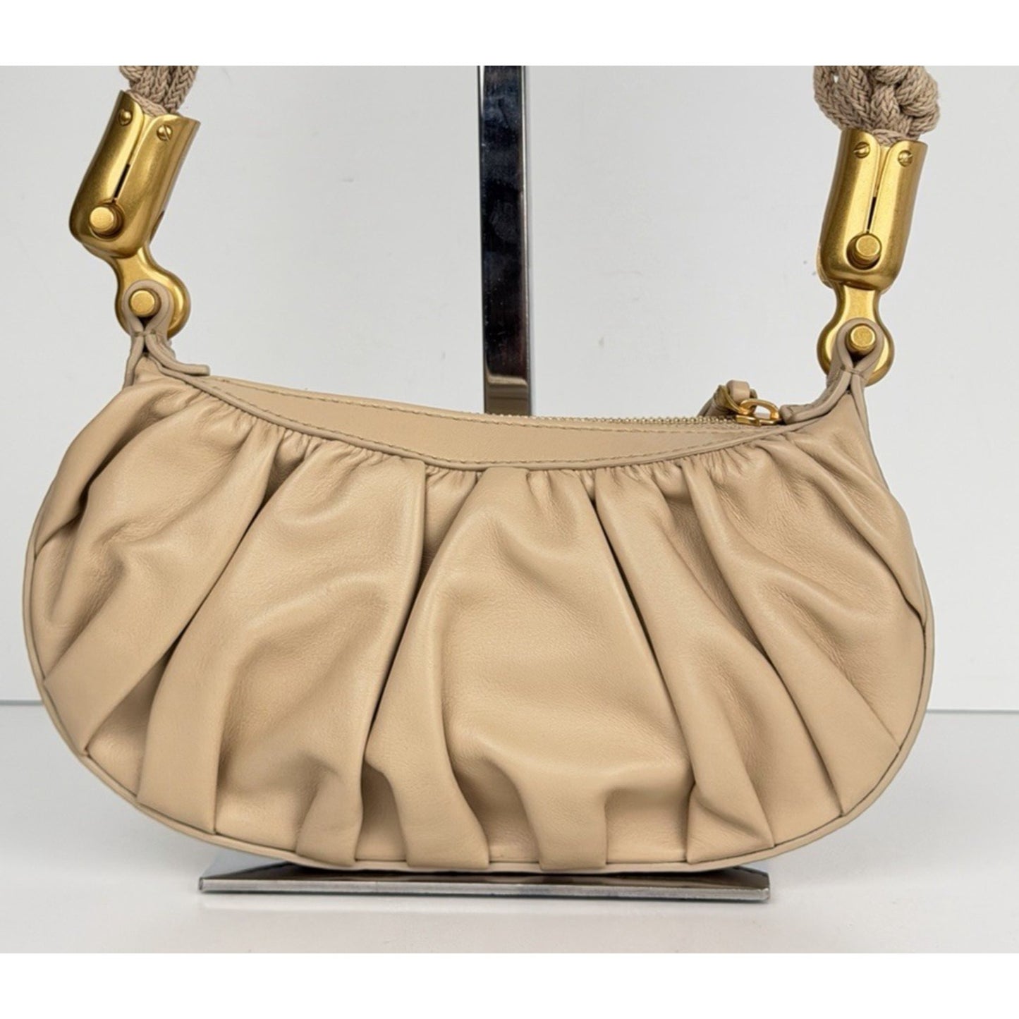 Balmain Mini Bag in Ebene Scrunched Leather Crossbody with Crochet Handle S-05