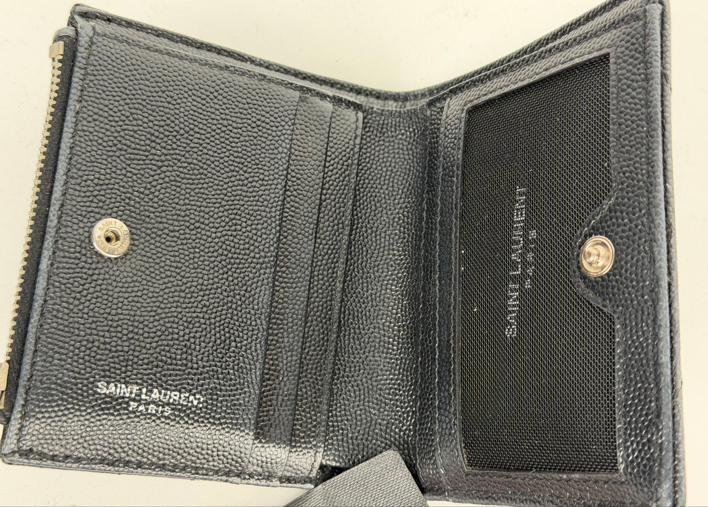 Saint Laurent Cassandre Matelasse Bi-Fold Wallet in Black Grain de Poudre Leather YK-2