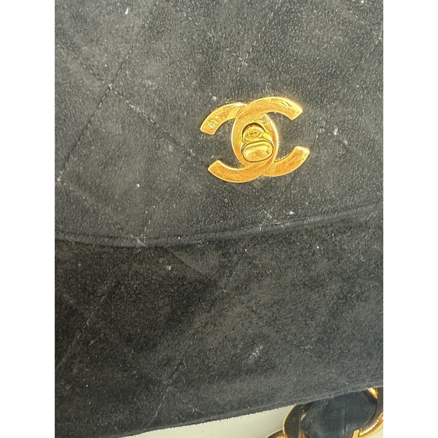 CHANEL Vintage Round Flap Quilted Suede Chain Strap Shoulder Bag