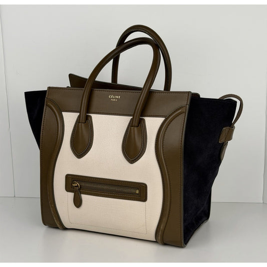 Celine Mini Luggage Tote Bag Cream Textured Calf Leather Tricolor 2014-2015 S