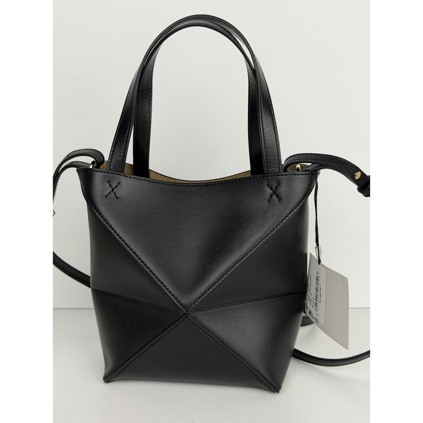 Loewe Shiny Calfskin Mini Puzzle Fold Tote Bag in Black Leather F2