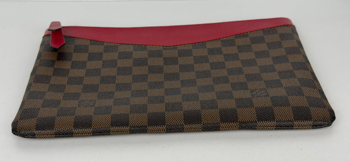 Louis Vuitton Daily Pouch in Brown Damier Ebene Coated Canvas and Red Leather 2020 YS12