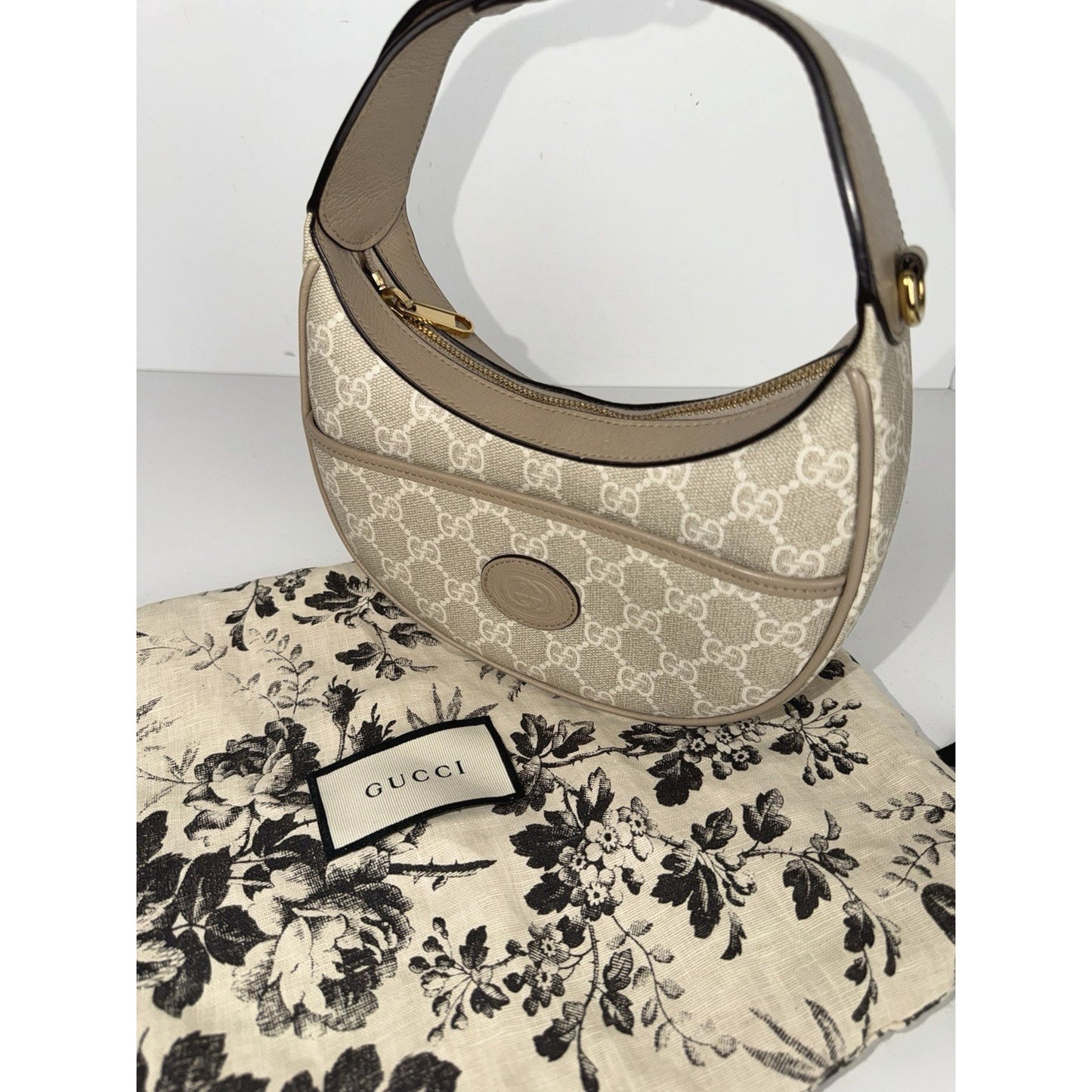 Gucci GG Supreme Crescent Mini Half-Moon Shoulder Bag in Coated Canvas S-07