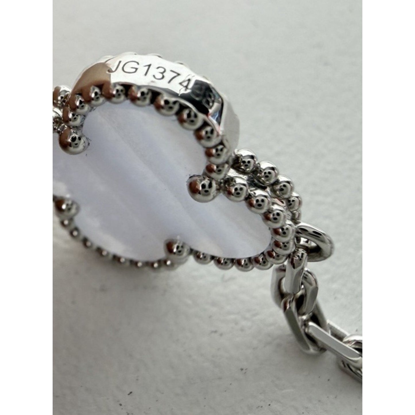 Van Cleef & Arpels Vintage Alhambra 10-Motif Necklace 18k White Gold Chalcedony