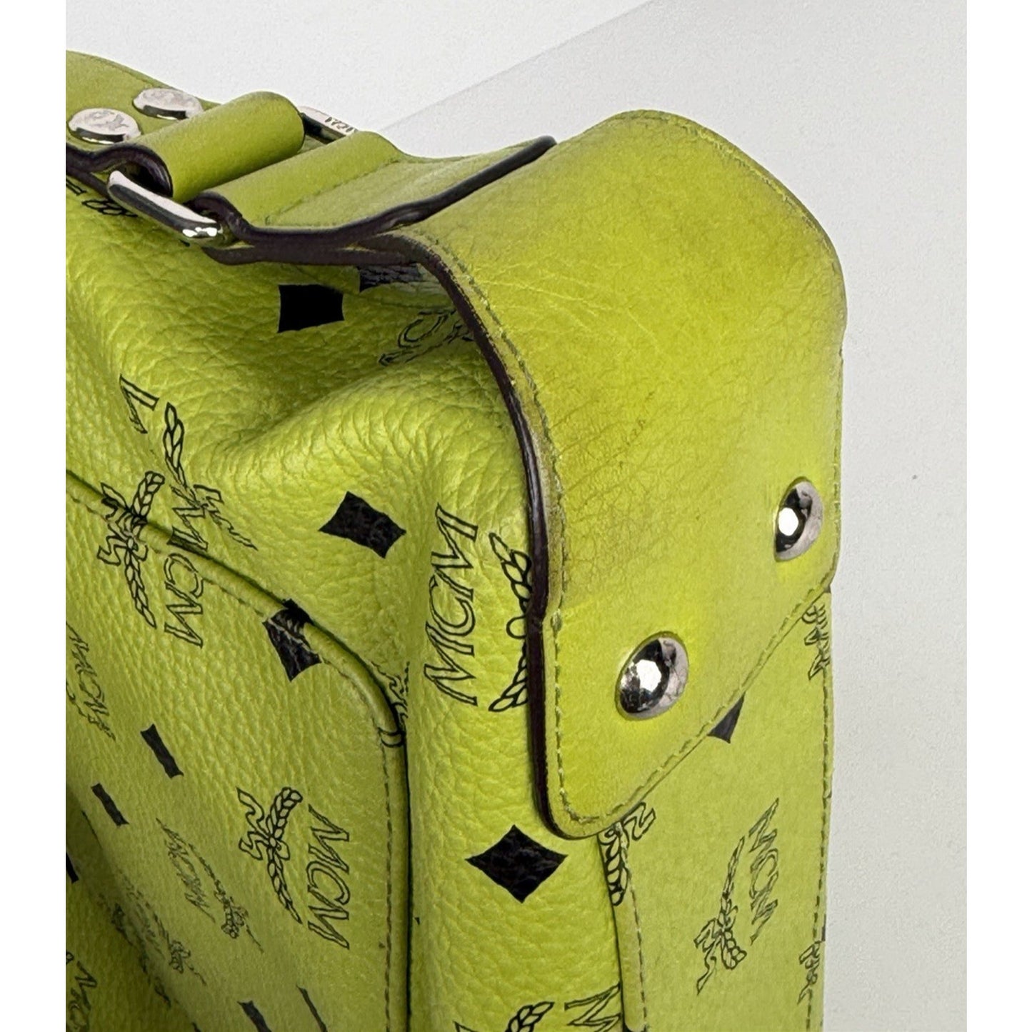 MCM Messenger Crossbody Bag in Neon Green Visetos Monogram Leather S-15