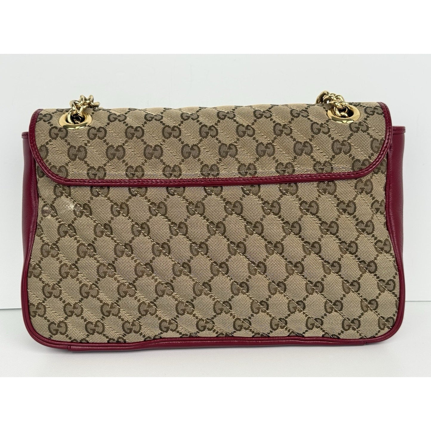 Gucci GG Marmont Monogram Matelassé Diagonal Shoulder Bag Beige and Red