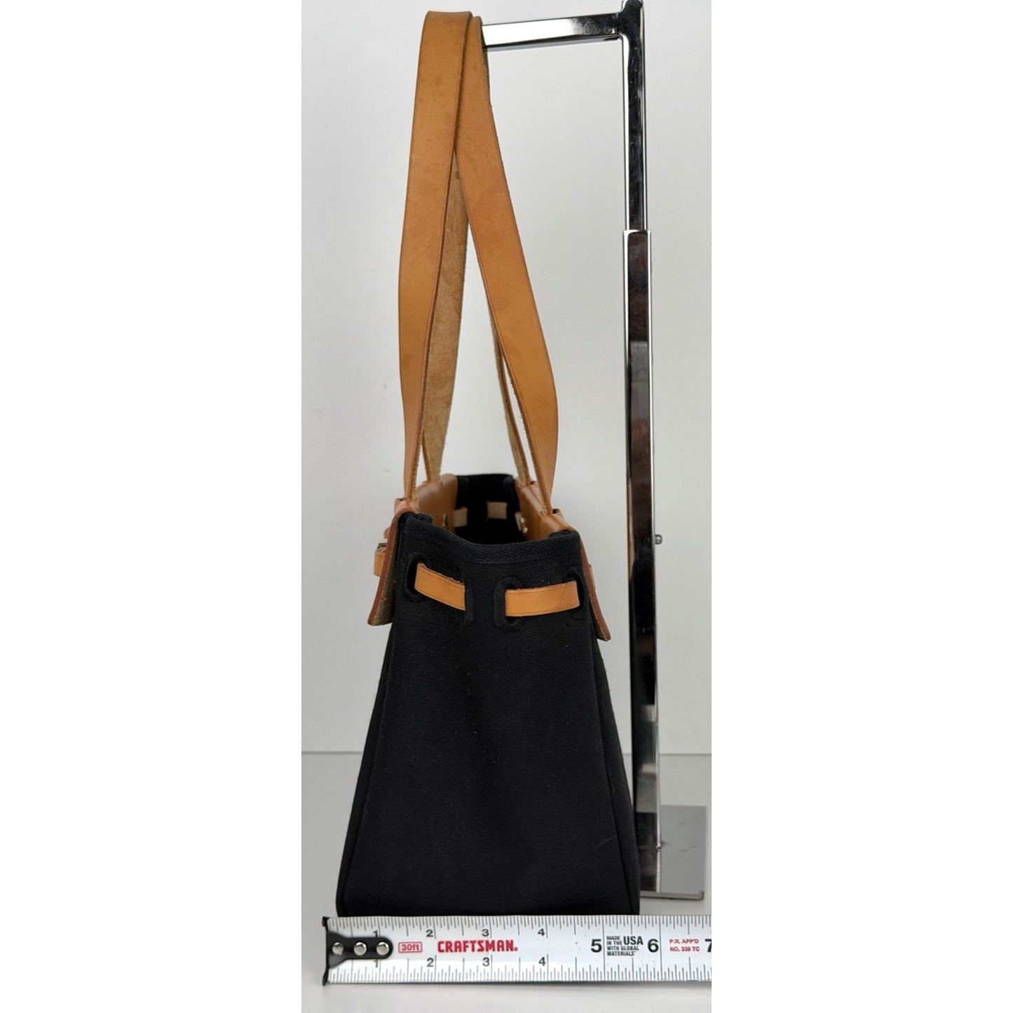 Hermes Herbag Toile Cabas Tote Bag PM in Black Canvas with Leather Trim 2004 S