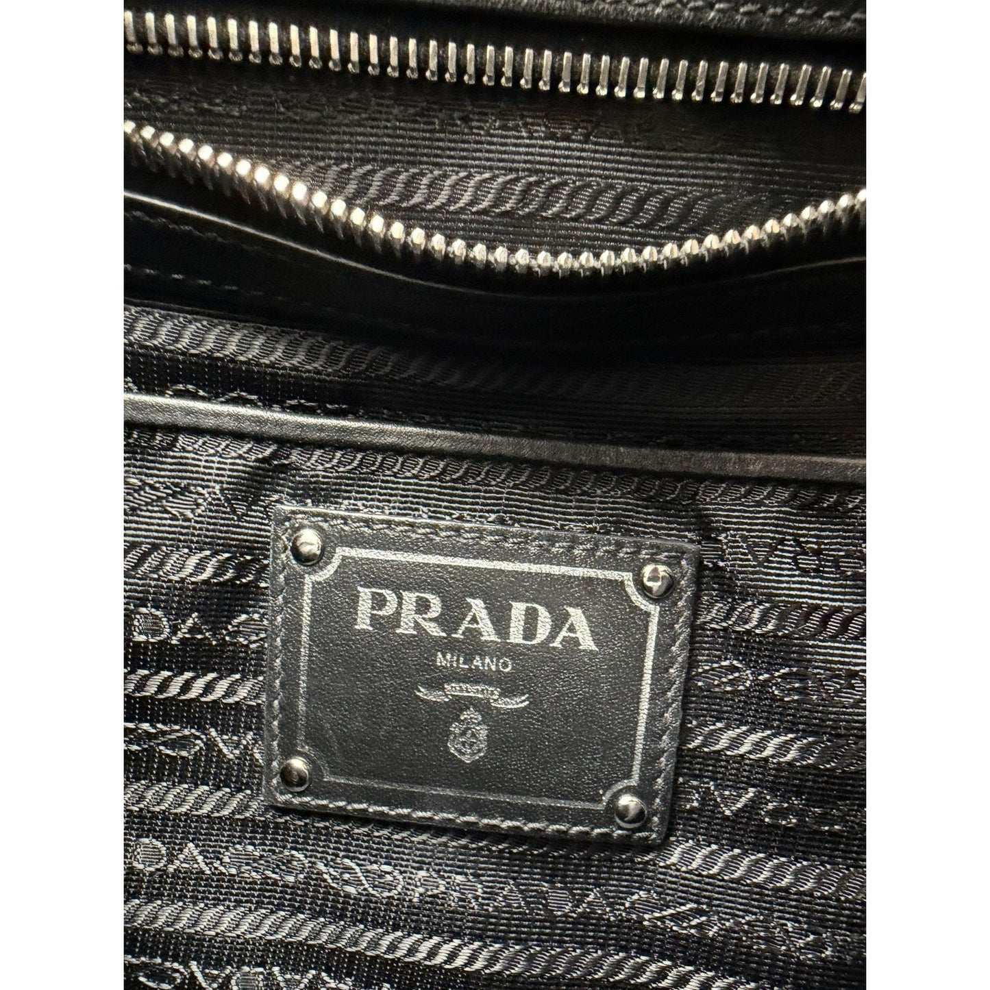 Prada Tessuto Top-Handle Bag Medium in Black Nylon with Silver Hardware S-12