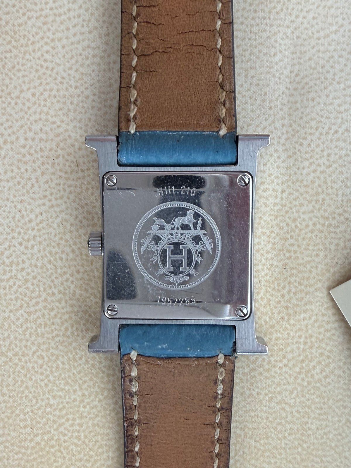 Hermes Heure H Watch 21mm in H-Shaped Stainless Steel Blue Leather Strap Y