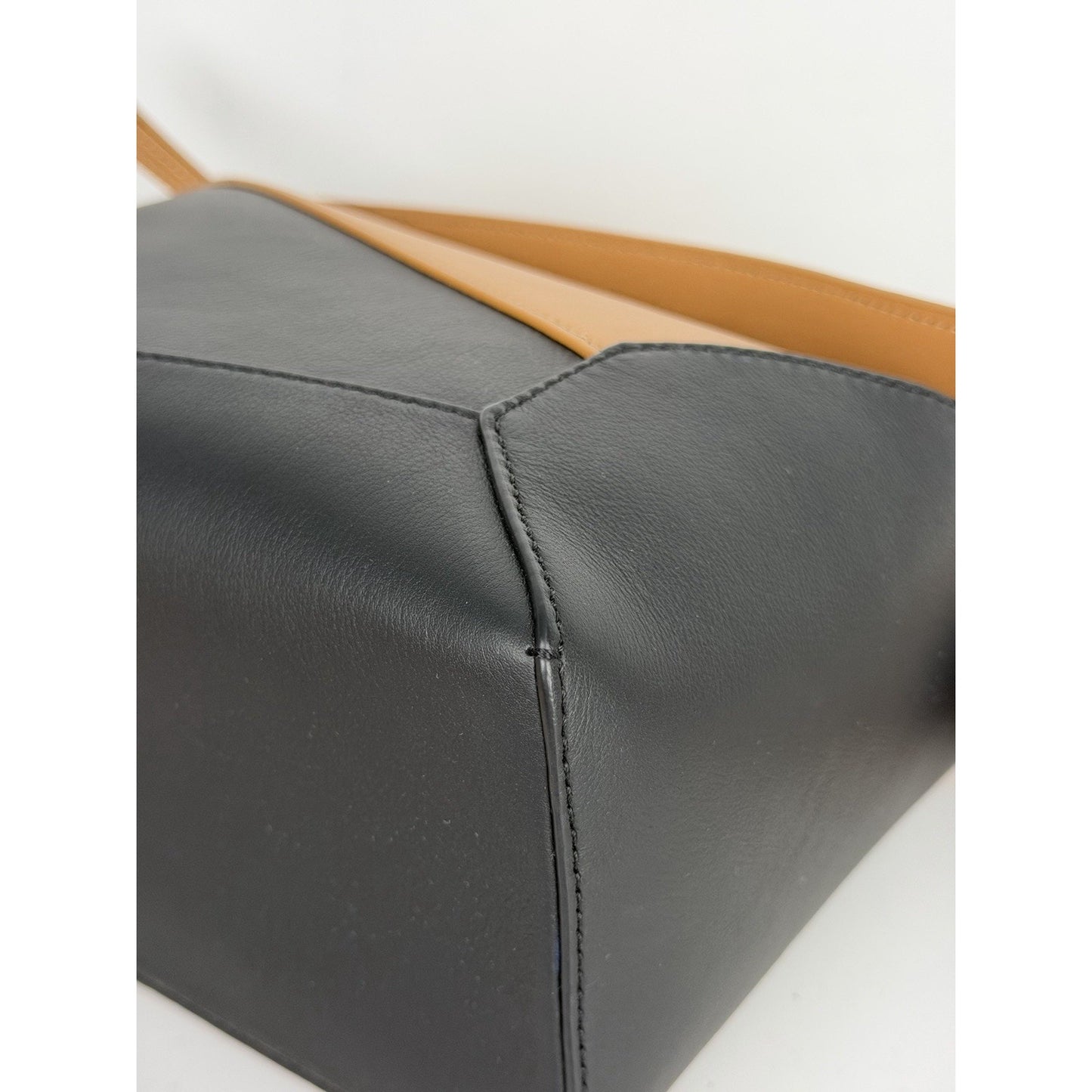 LOEWE Puzzle Edge Small Bag in Brown and Black Calfskin Leather B1