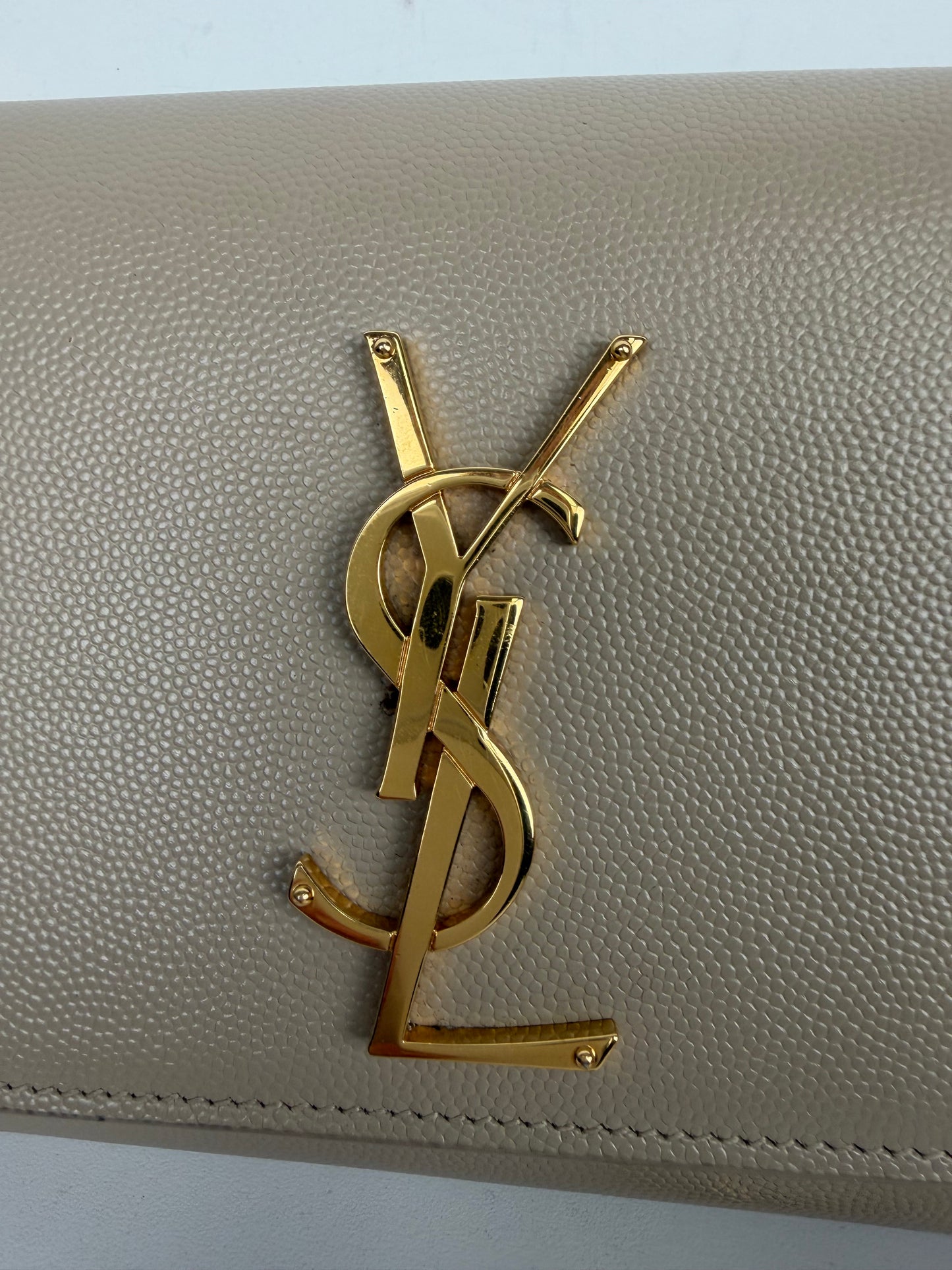 Saint Laurent Kate Chain Bag Small in Beige Grain de Poudre Embossed Leather YS