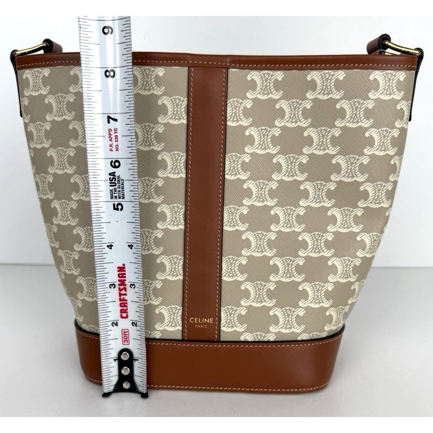 Celine Bucket Bag Small in Tan Triomphe Canvas with Calfskin Leather Trim S14