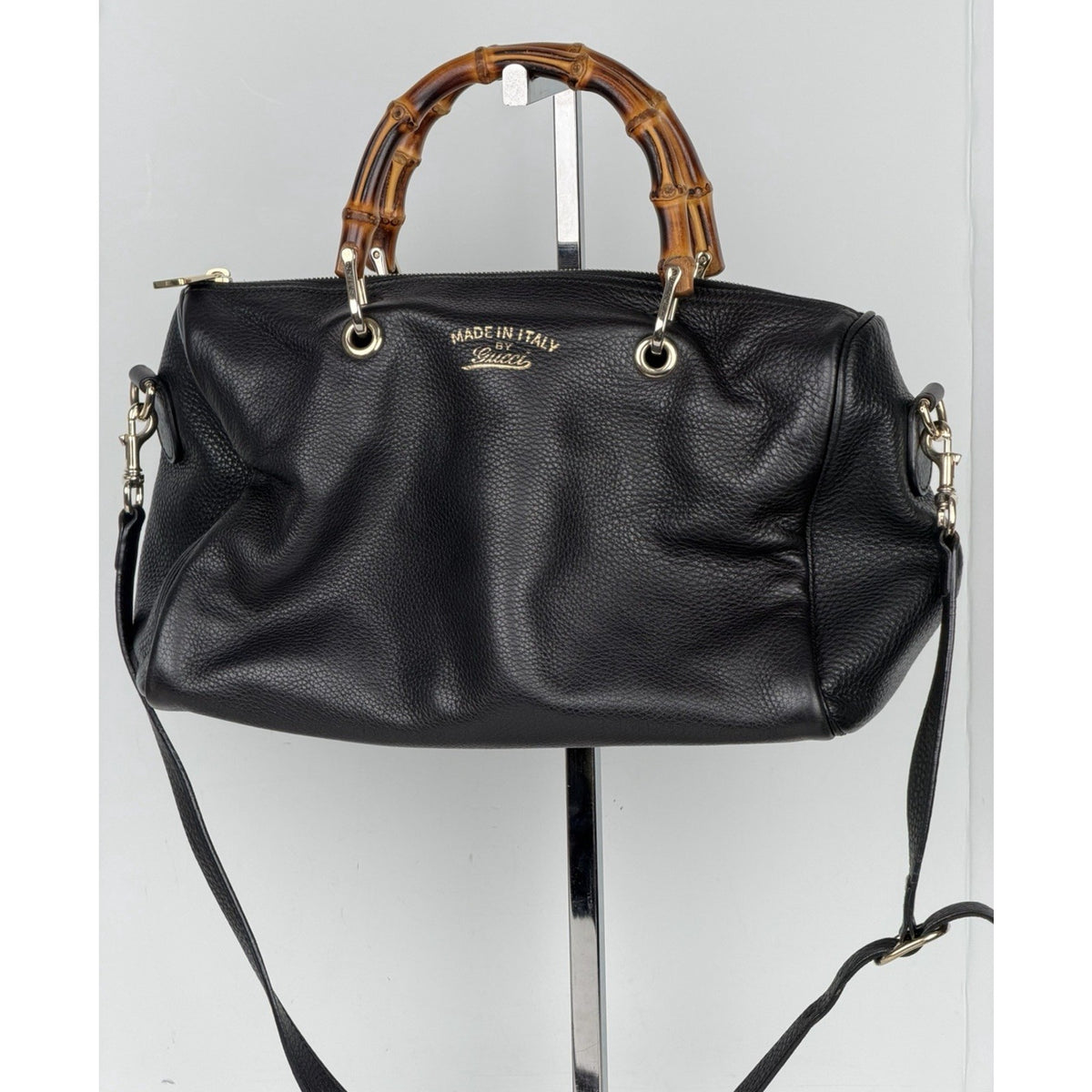 Gucci Bamboo Shopper Boston Medium Bag in Black Curved Bamboo Top S