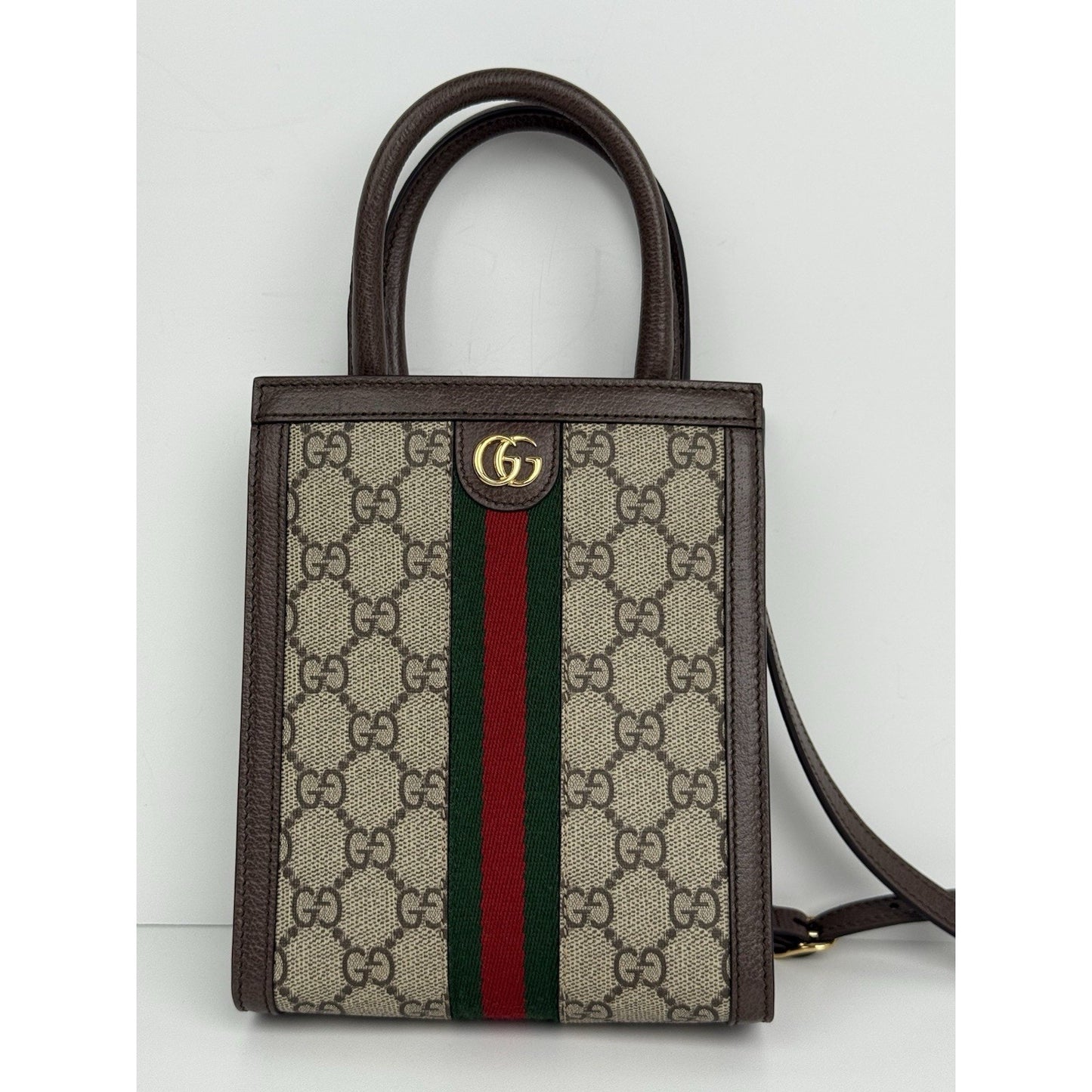 GUCCI Ophidia GG Supreme Super Mini Crossbody Handbag Canvas Beige Brown
