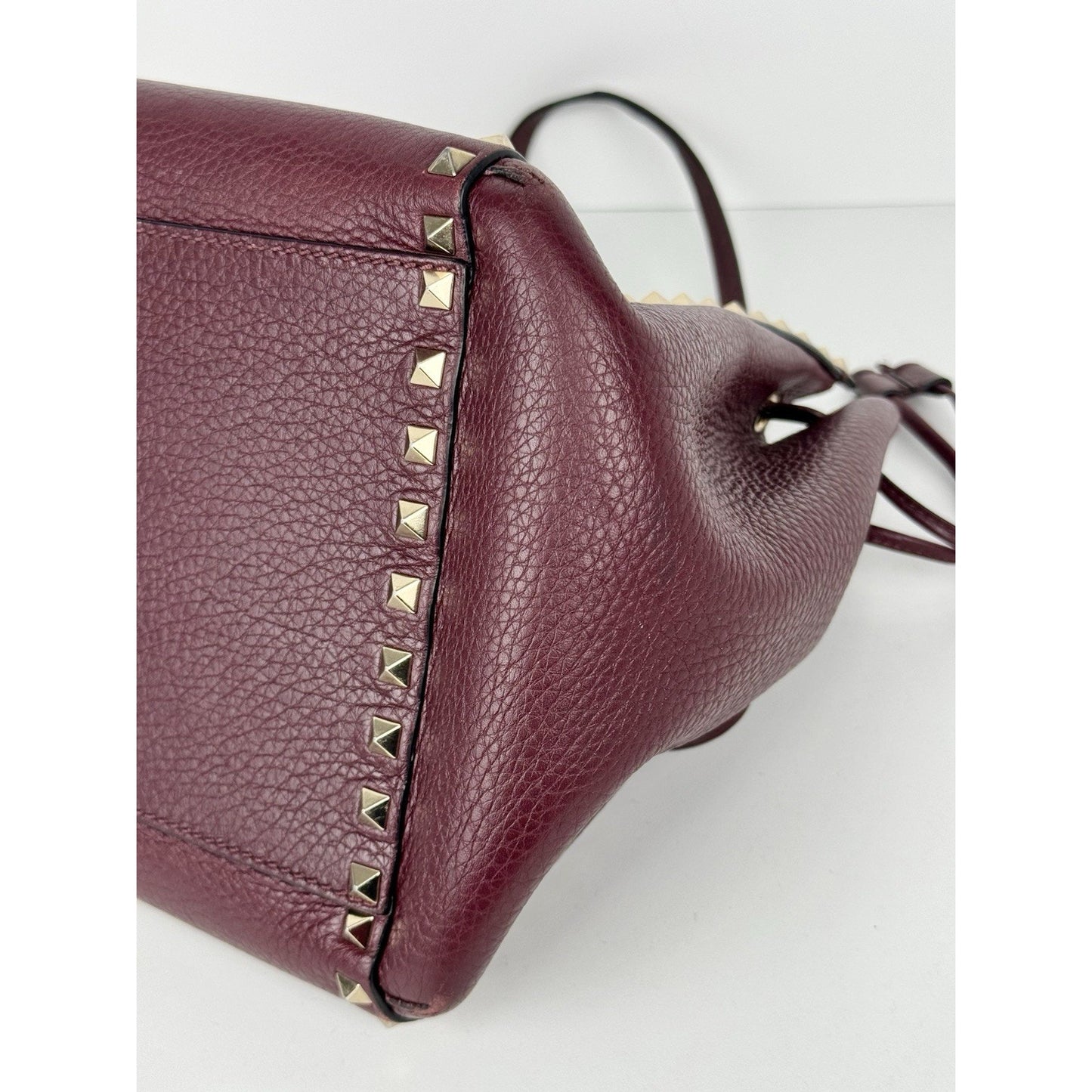 Valentino Garavani Rockstud Tote Bag Burgundy Leather Gold Hardware