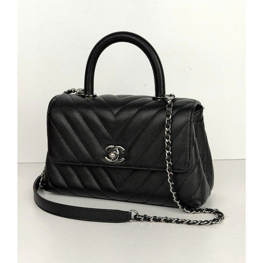 Chanel Coco Top Handle Bag XS With Chain Strap in Black Caviar Leather 2019 E-1