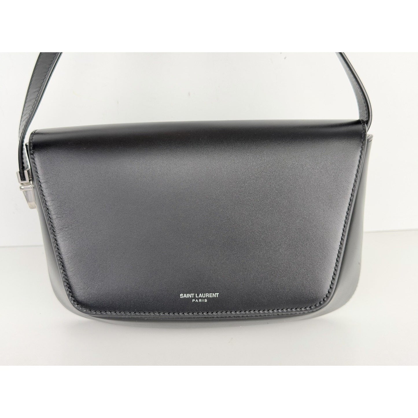 Saint Laurent Small Shoulder Bag in Black Calfskin Leather Foldover Flap Top S11