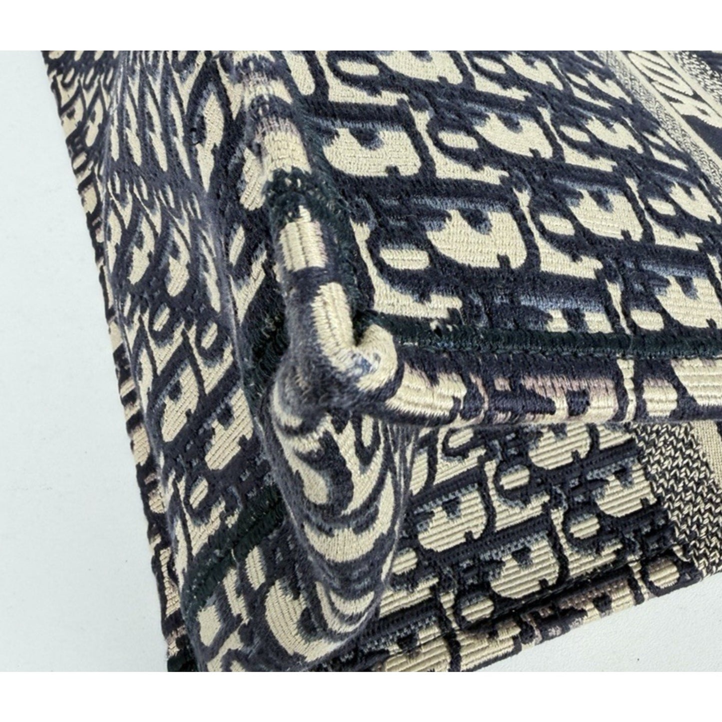 Christian Dior Oblique Book Tote Large Bag in Blue Beige Embroidered Canvas D9