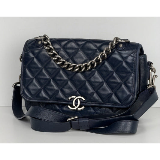 Chanel Messenger Bag Daily Carry Medium Leather Navy Blue 2017