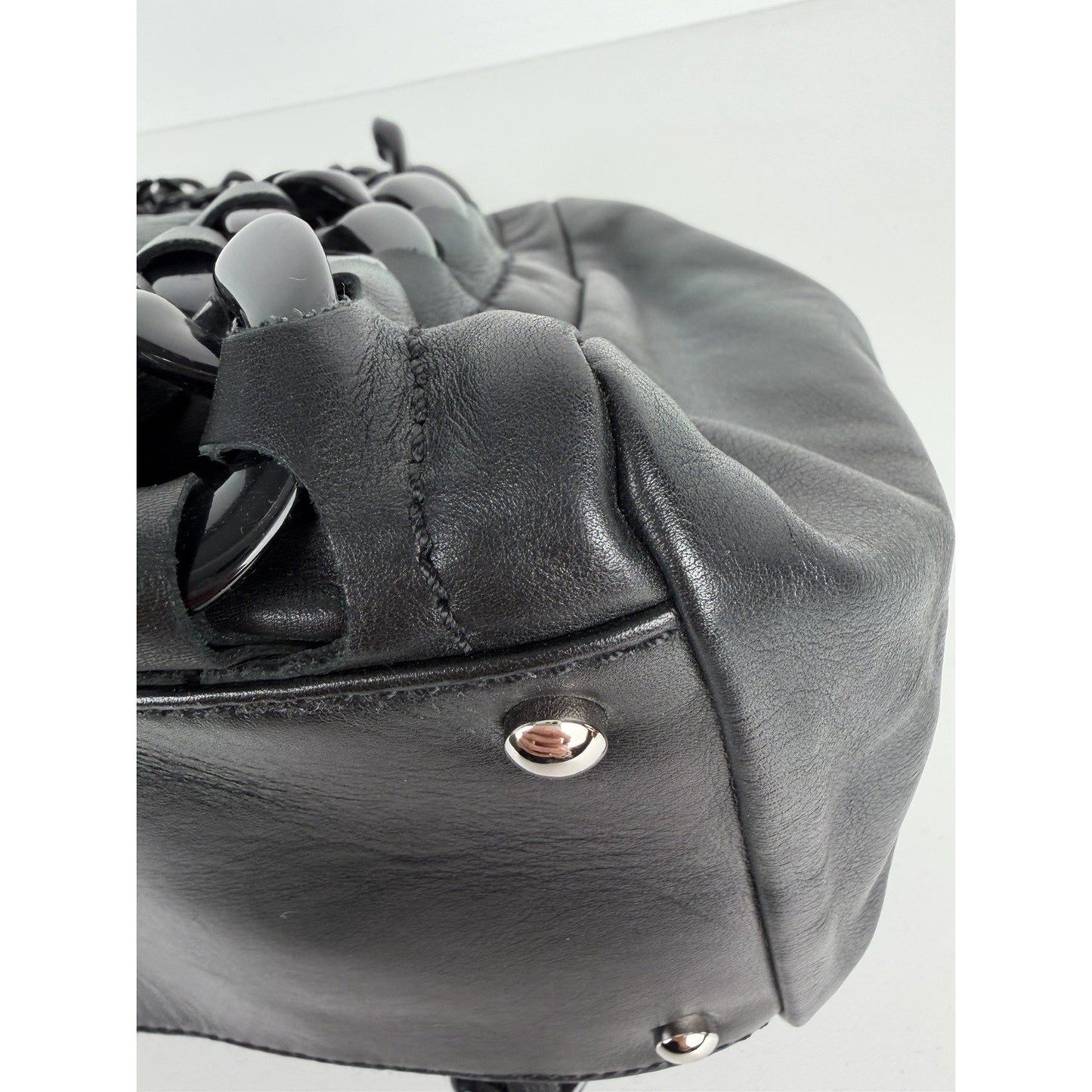 Chanel Modern East West Tote Bag Black Leather Rhodoid Chain 2006-2008 D-8