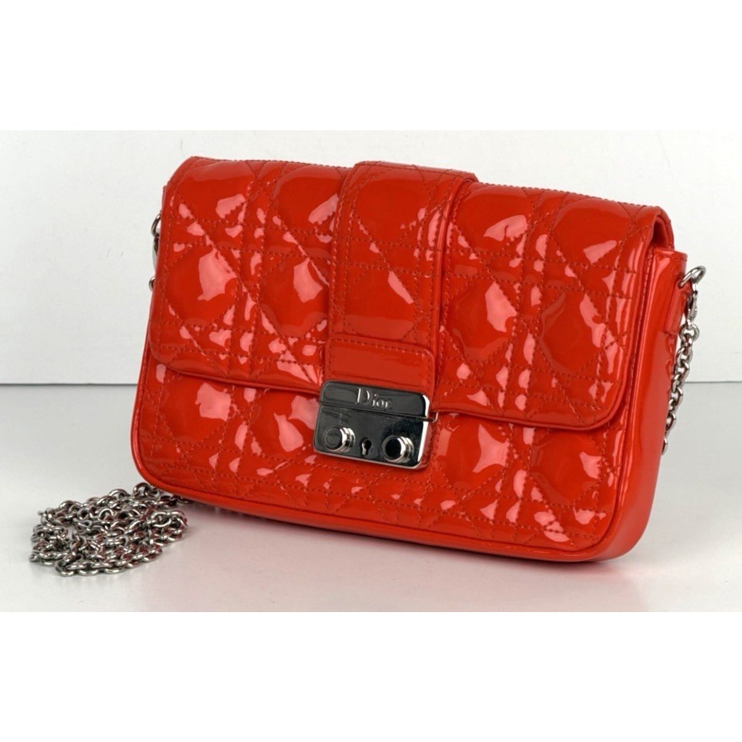Christian Dior Miss Dior Cannage Patent Leather Wallet on Chain Red S11