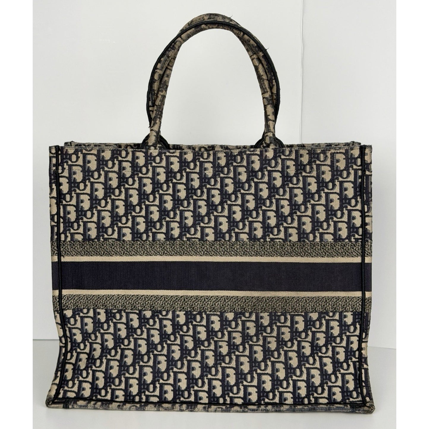 Christian Dior Large Book Tote in Ecru and Blue Dior Oblique Canvas B-5