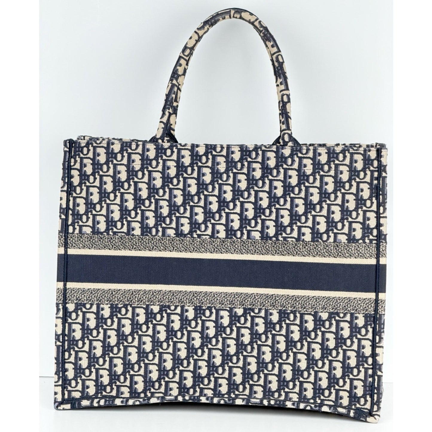Christian Dior Oblique Book Tote Large Bag in Blue Beige Embroidered Canvas B9
