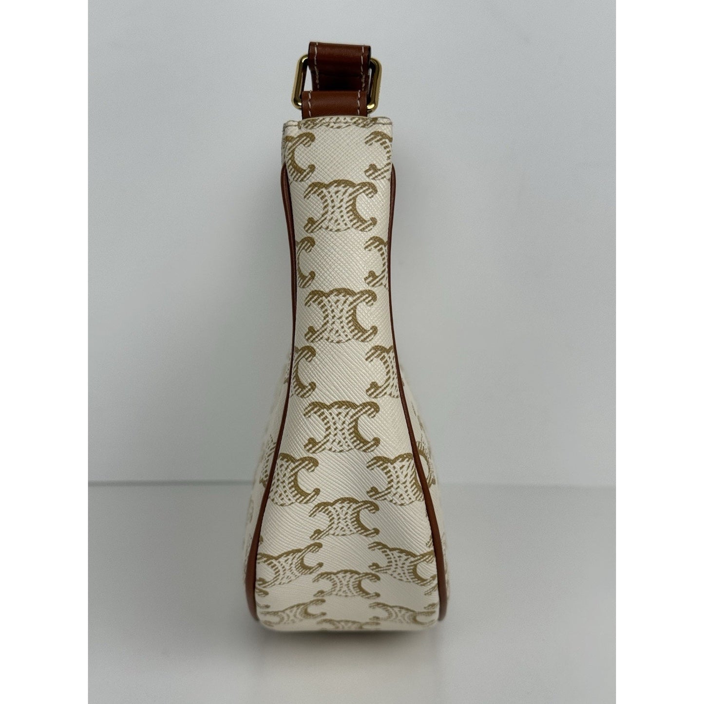 CELINE Canvas Calfskin Ava Triomphe Shoulder Bag White C-1