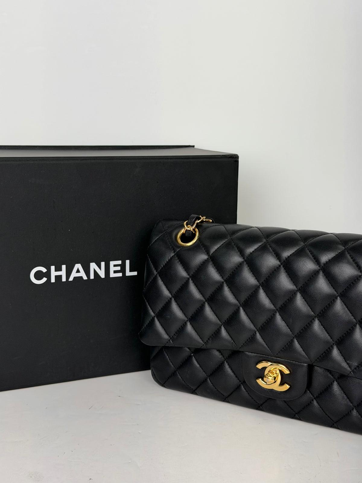 Chanel Classic Medium Double Flap Bag in Black Lambskin Gold Hardware 2019 YD2