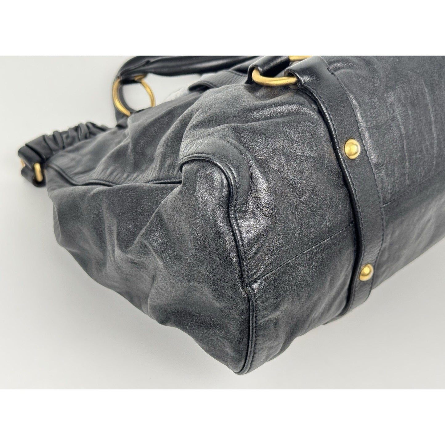 Miu Miu Vitello Lux Shoulder Bag Black Leather with Gold Hardware C-6