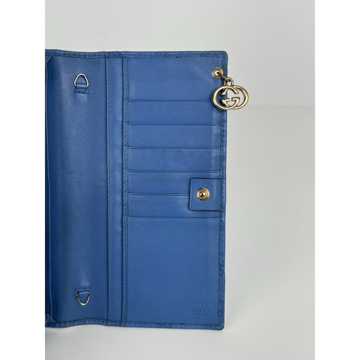 Gucci Blue Guccissima Leather Long Wallet Gold Hardware (Missing Chain)