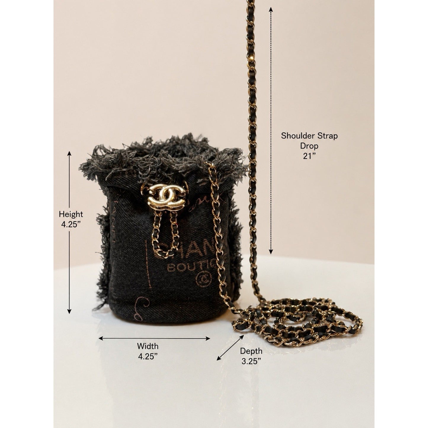 Chanel Mini Denim Moon Bucket Crossbody Bag