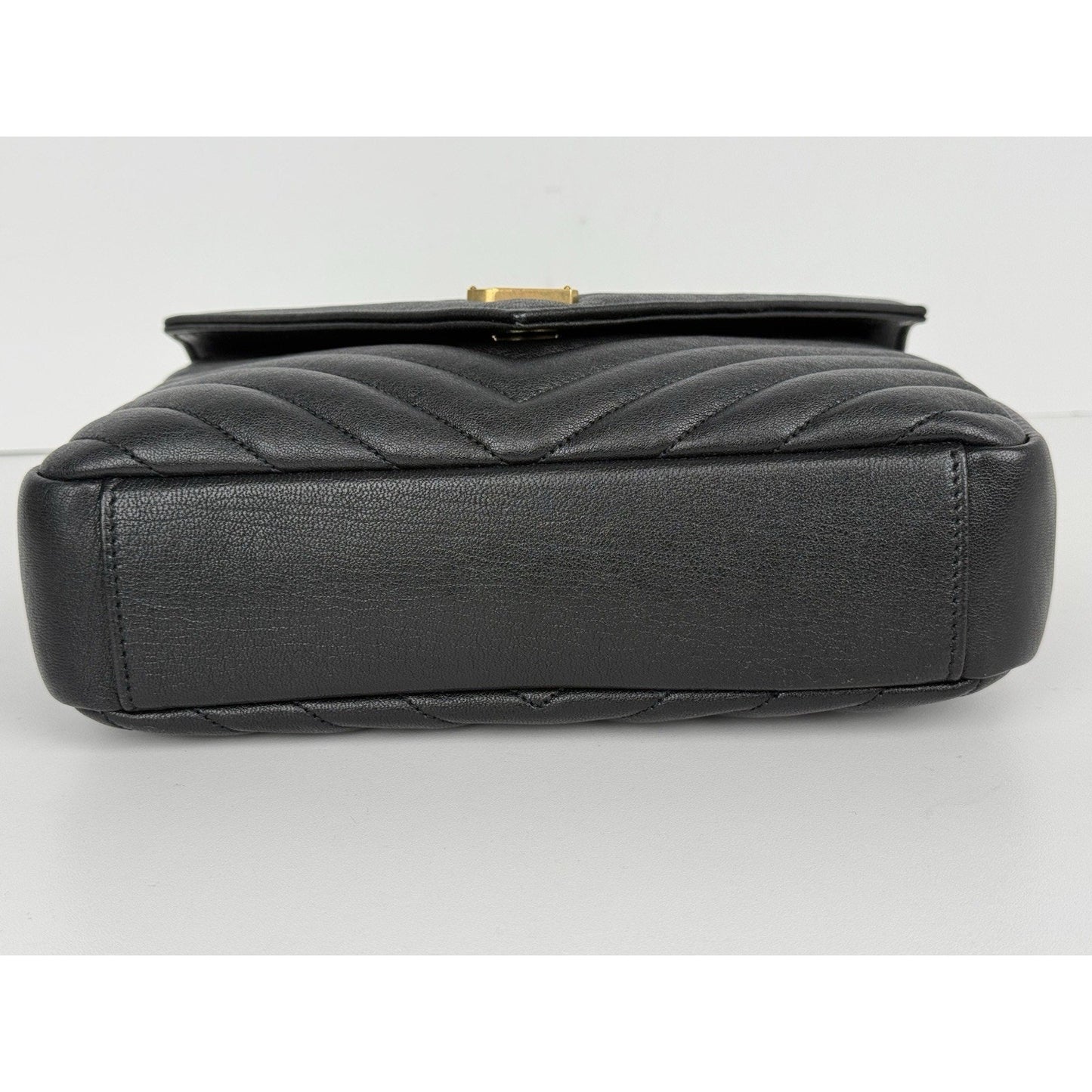 Saint Laurent Medium College Bag Chevron Quilted Black Leather