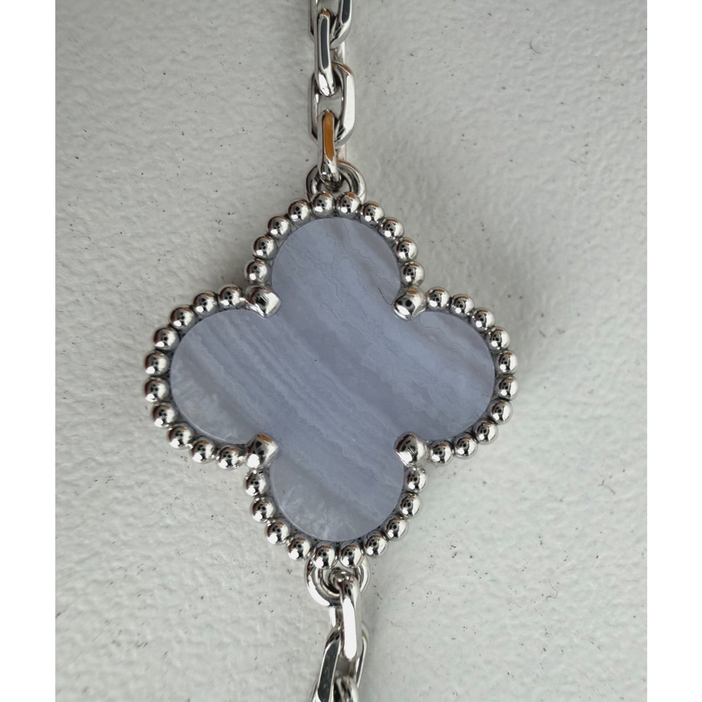 Van Cleef & Arpels Vintage Alhambra 10-Motif Necklace 18k White Gold Chalcedony