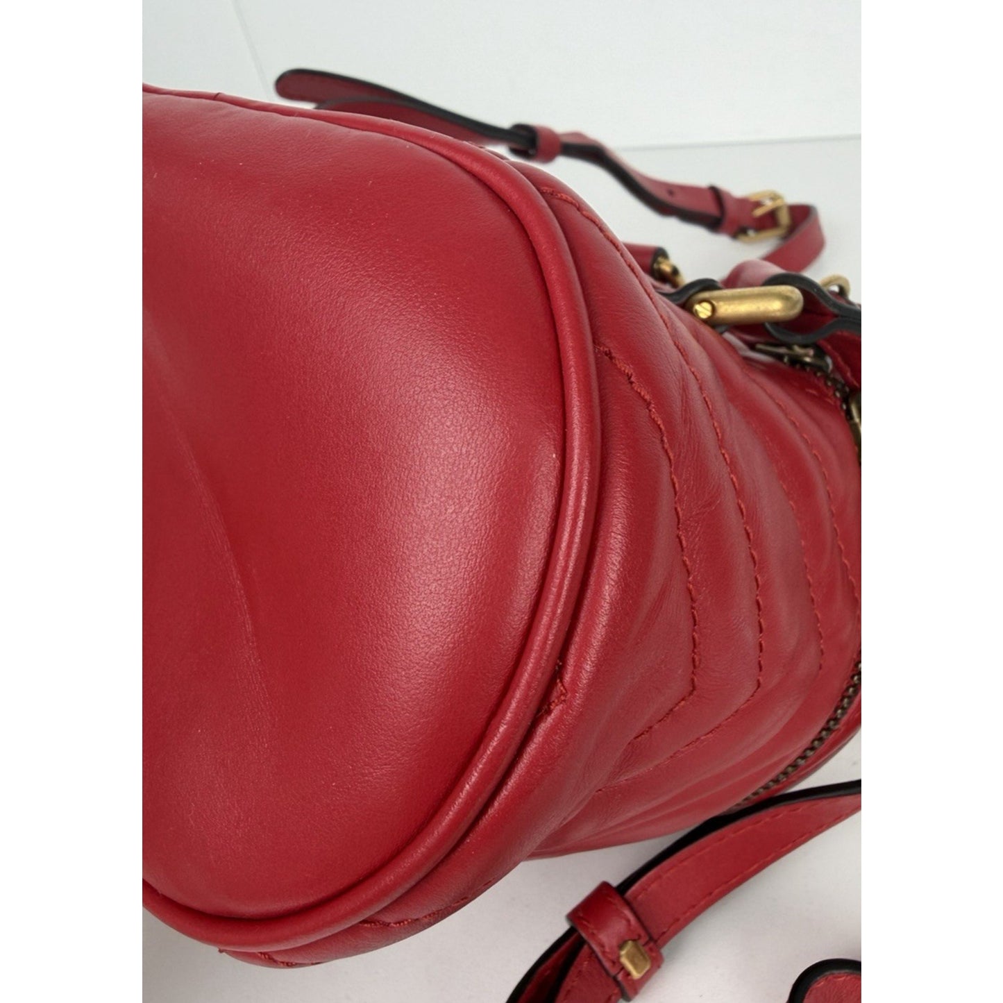 Gucci GG Marmont Mini Vanity Backpack in Red Chevron-Quilted Calfskin Leather S9