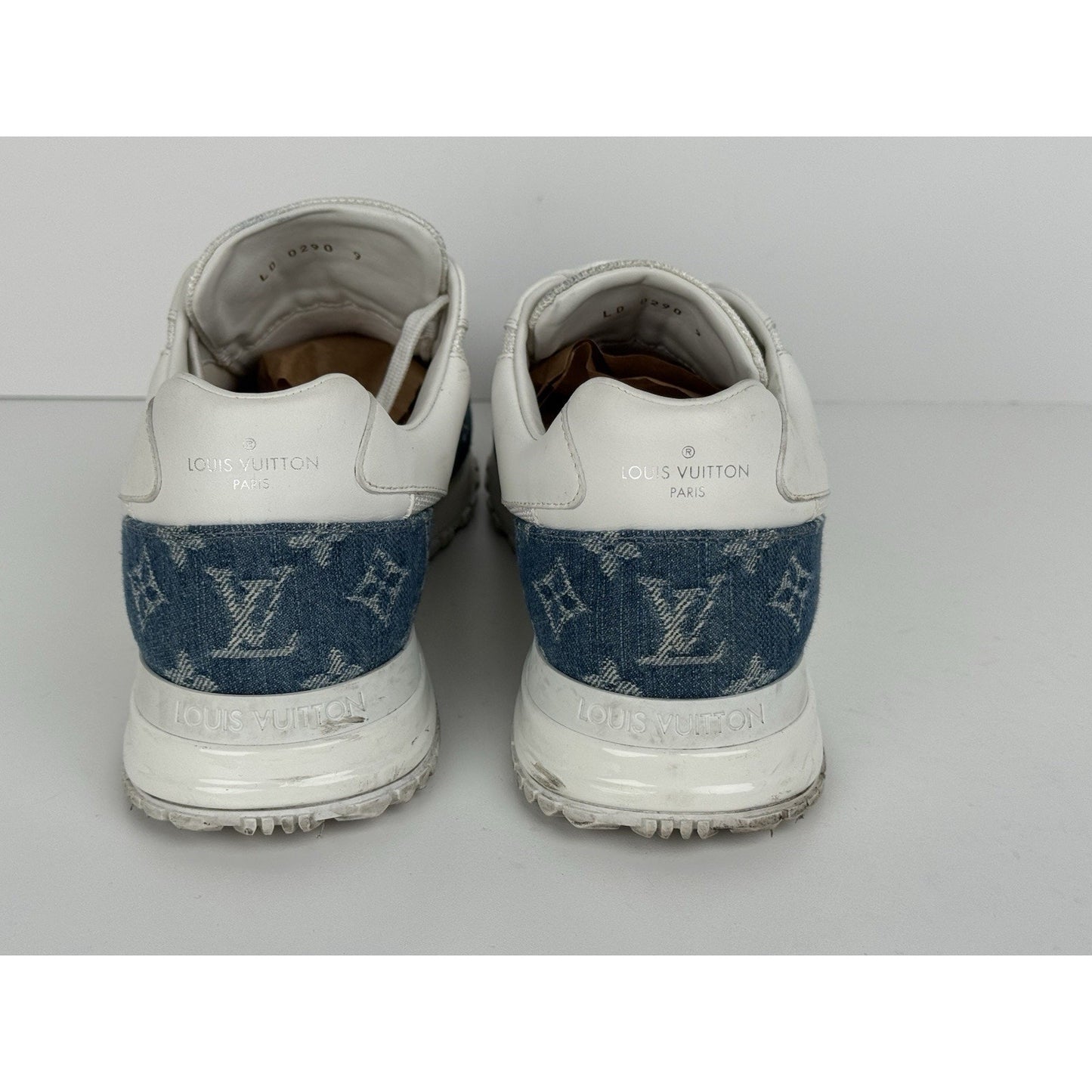 Louis Vuitton White Leather LV Denim Monogram Men's Sneakers Size 9