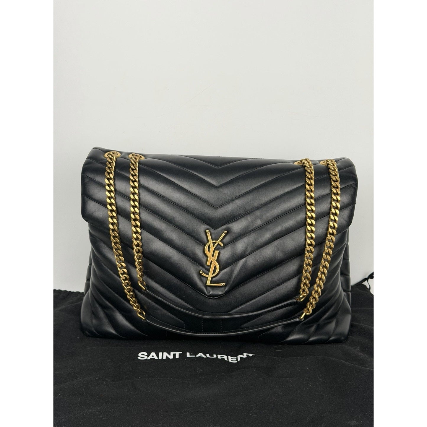 Saint Laurent Loulou Large Shoulder Bag in Black Quilted Leather C5